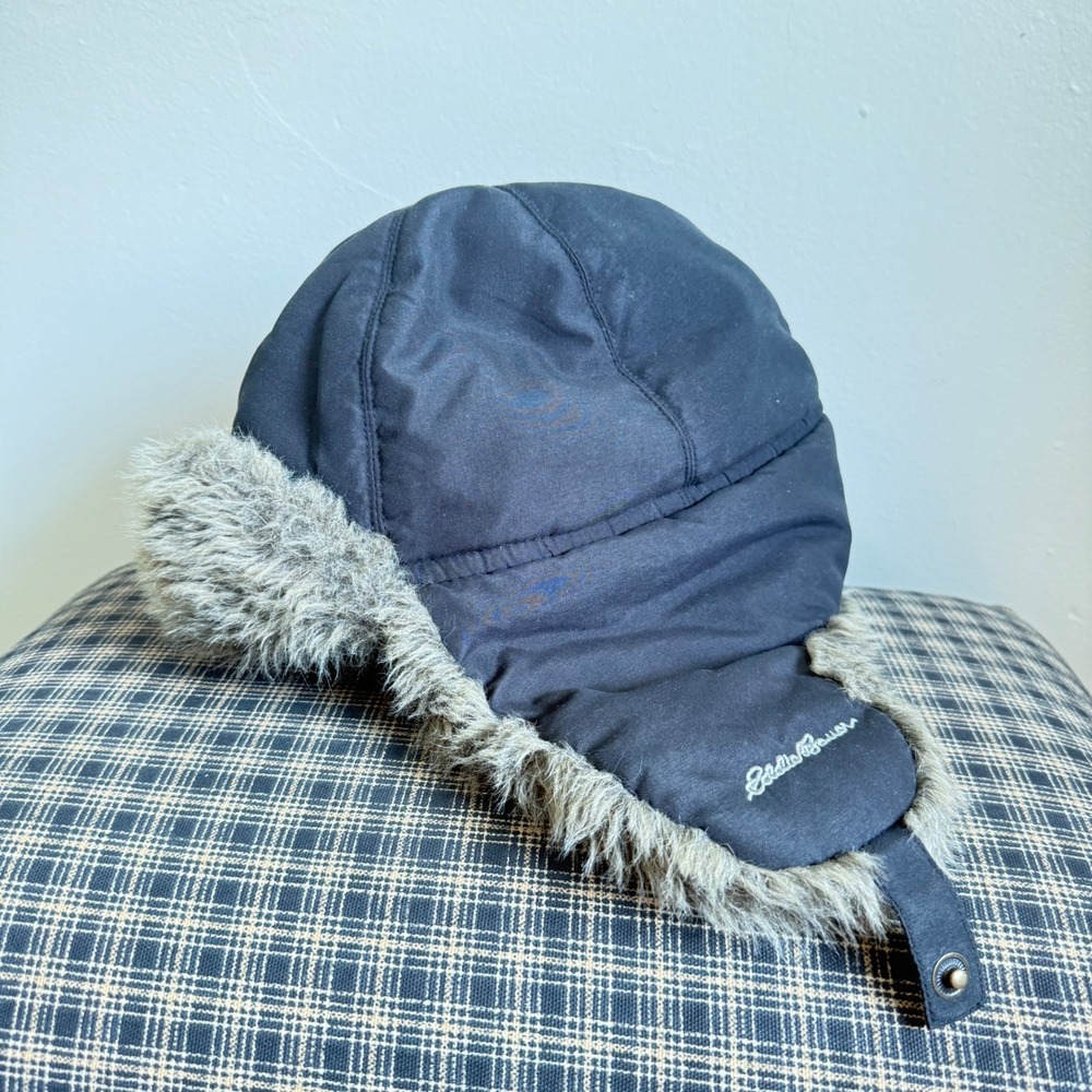 Eddie Bauer Faux Fur Lined Quilted Trapper Aviator Hat Size L/XL Black